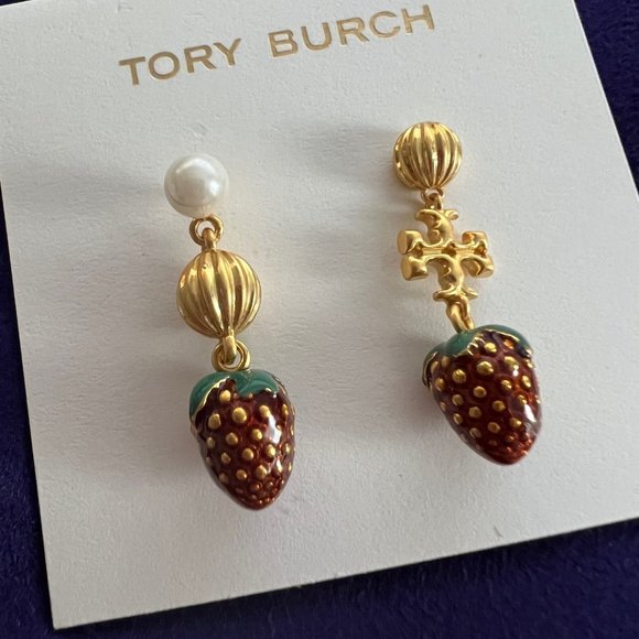 Tory Burch Logo Strawberry-charm Drop Earrings - Picture 7 of 9